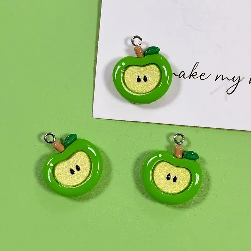 Lot de 10 breloques résine pomme 2D pour bijoux