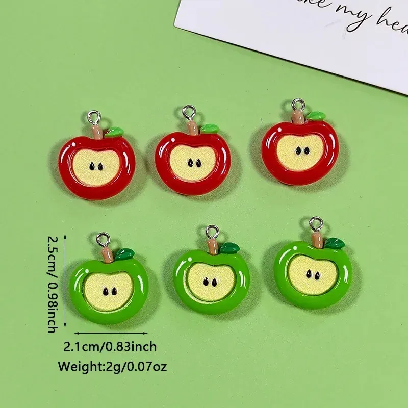 Lot de 10 breloques résine pomme 2D pour bijoux