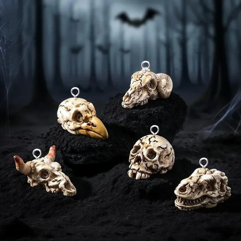 Lot de 10 breloques résine têtes animales vintage pour bijoux