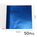 Lot de 10 ou 50 feuilles imitation or et argent pour artisanat – Couleur bleu-50