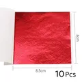 Lot de 10 ou 50 feuilles imitation or et argent pour artisanat – Couleur rouge-10