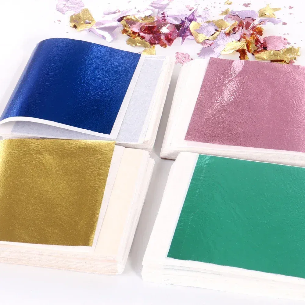 Lot de 100 à 300 feuilles imitation or et argent pour artisanat