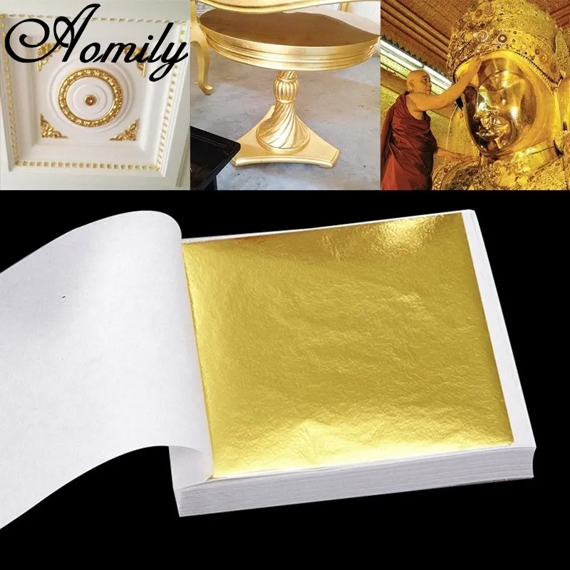 Lot de 100 feuilles d'or 9x9 cm pour artisanat et décoration