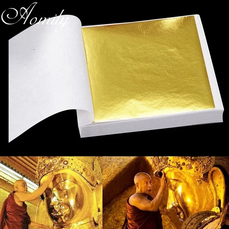 Lot de 100 feuilles d'or 9x9 cm pour artisanat et décoration