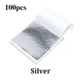 Lot de 100 feuilles d'or imitation pour artisanat et gâteaux – Couleur Silver-100Pcs
