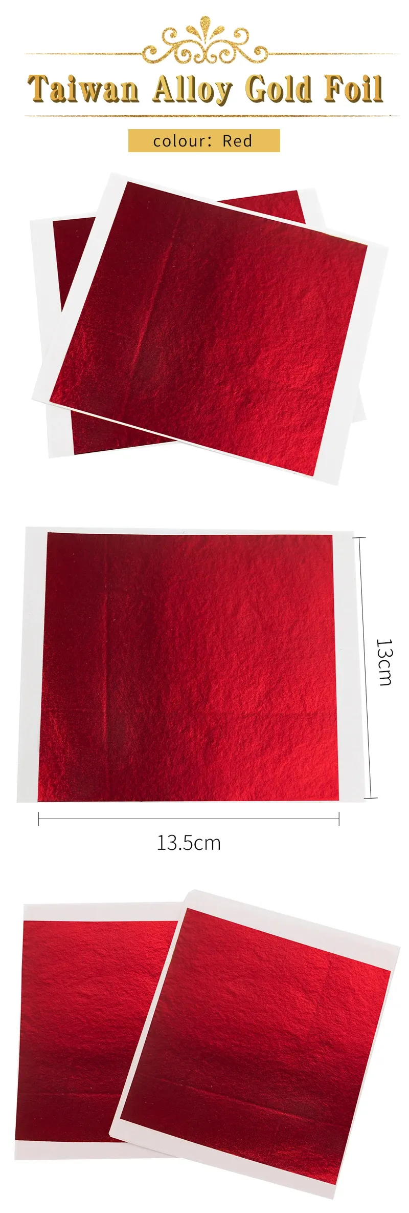 Lot de 100 feuilles d'or rouge imitation 13x13,5 cm