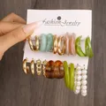 Lot de 12 boucles d'oreilles résine bohème colorée – Couleur du métal AYA5795101