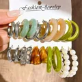 Lot de 12 boucles d'oreilles résine bohème colorée – Couleur du métal AYA5795102