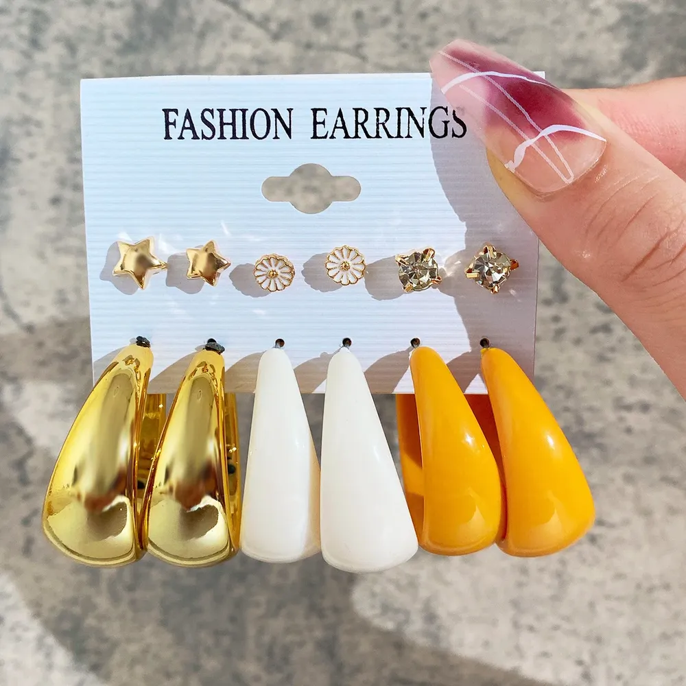 Lot de 12 boucles d'oreilles résine bohème colorée