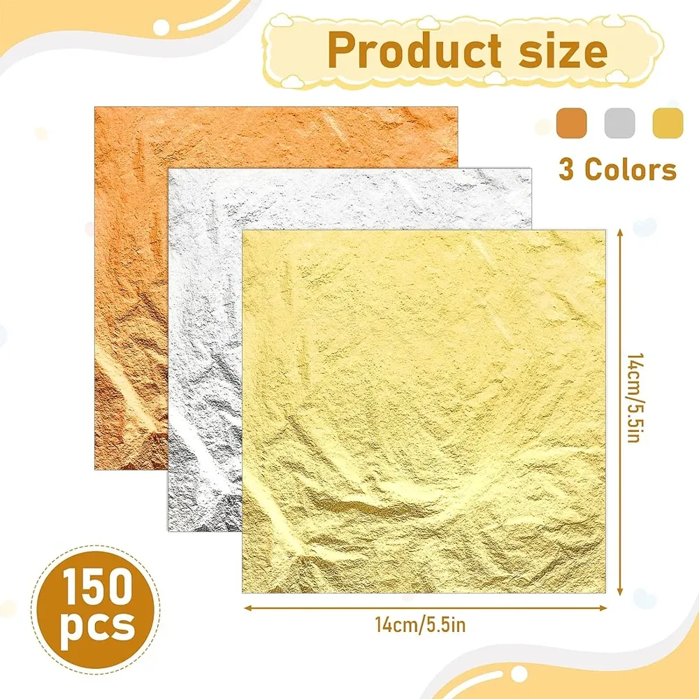 Lot de 150 feuilles imitation or et argent pour artisanat