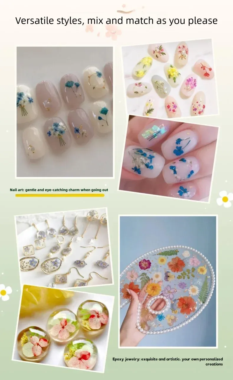 Lot de 150 fleurs séchées pour nail art et résine