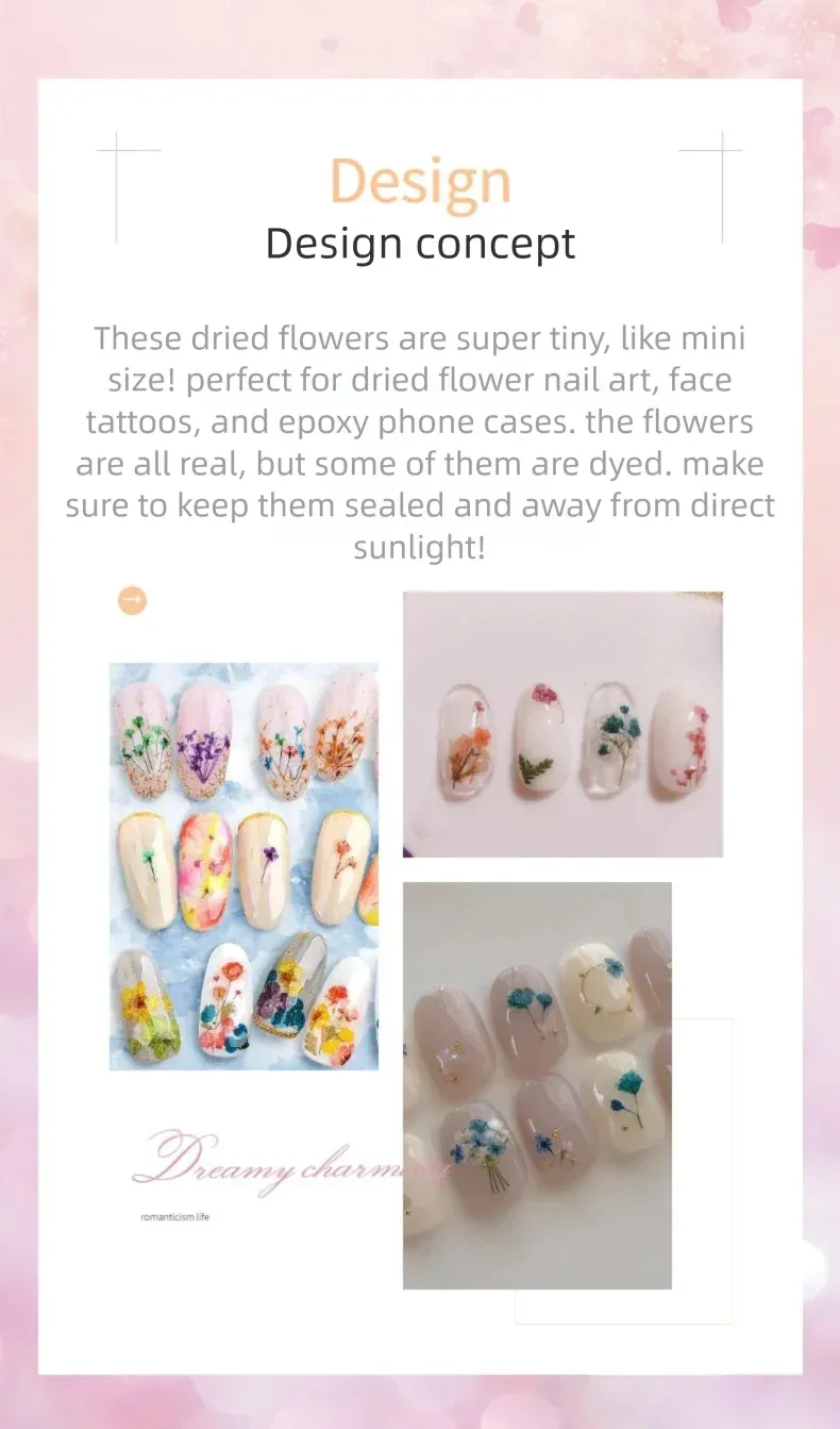 Lot de 150 fleurs séchées pour nail art et résine