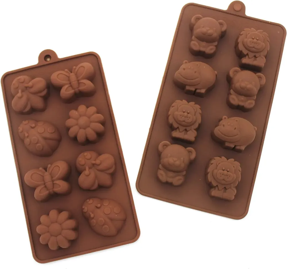 Lot de 2 moules silicone animaux et véhicules pour chocolats