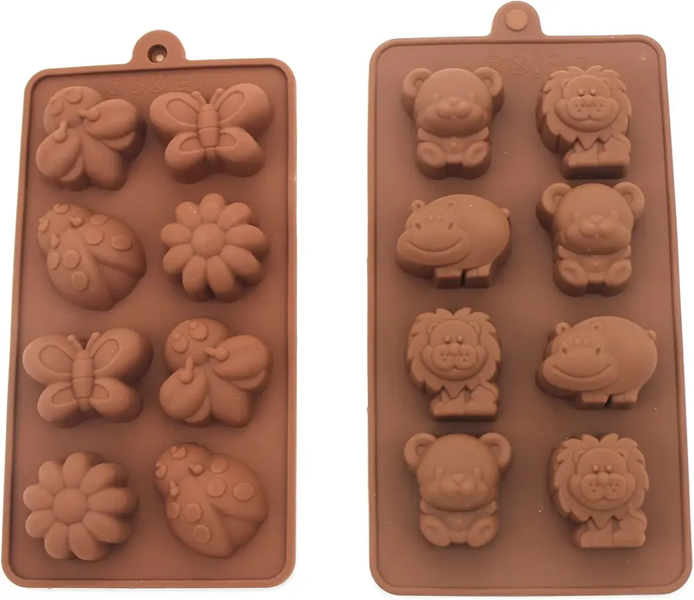Lot de 2 moules silicone animaux et véhicules pour chocolats