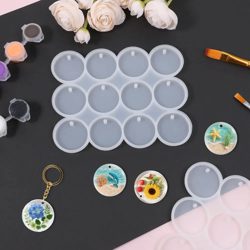 Lot de 2 moules silicone ronds pour porte-clés