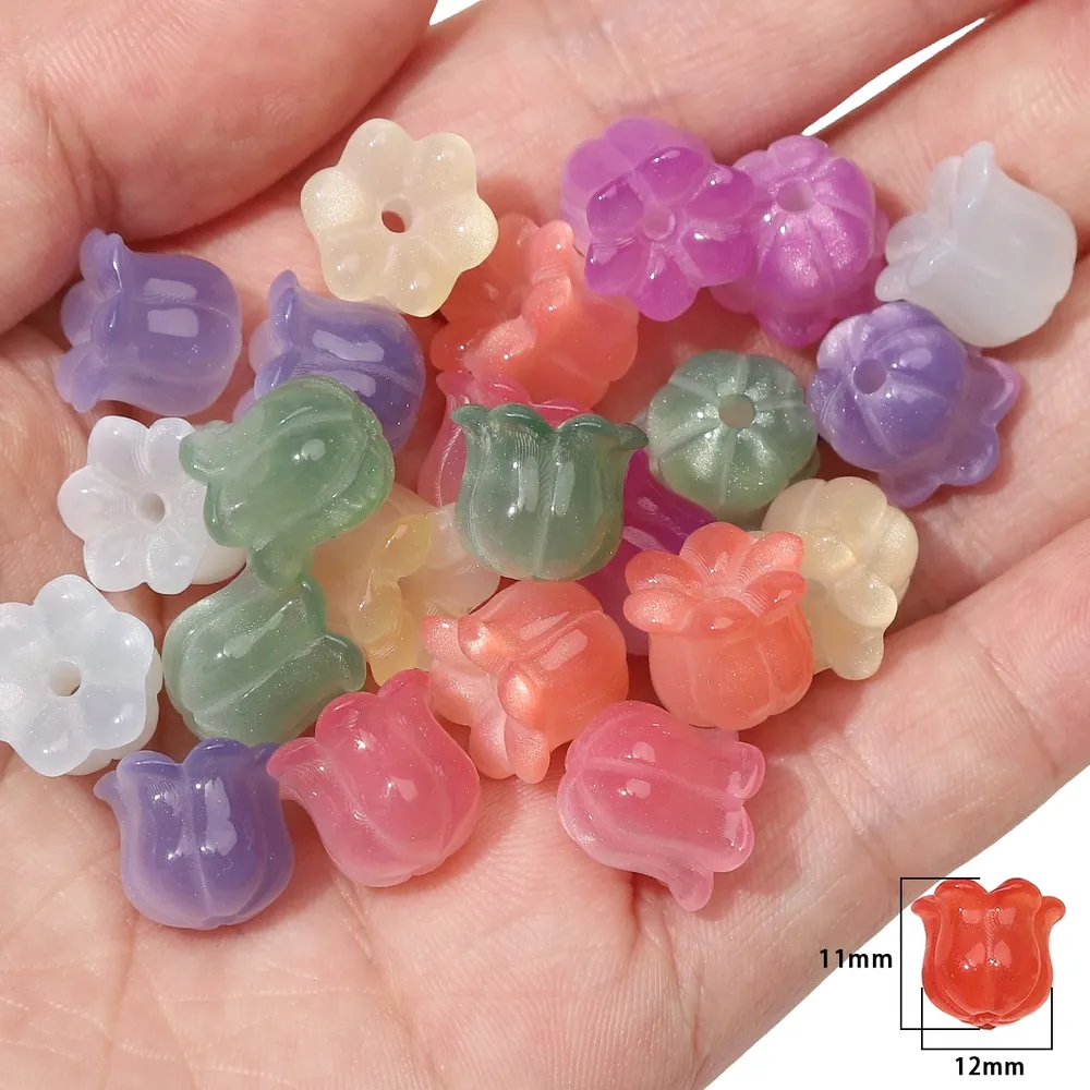 Lot de 2 perles résine lys UV 11x12mm pour bijoux