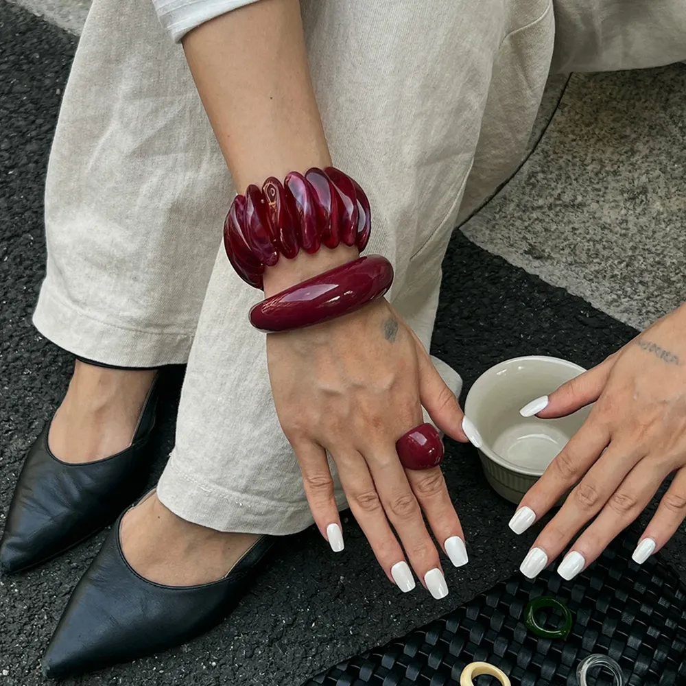 Lot de 3 bracelets résine épais irréguliers punk pour femmes
