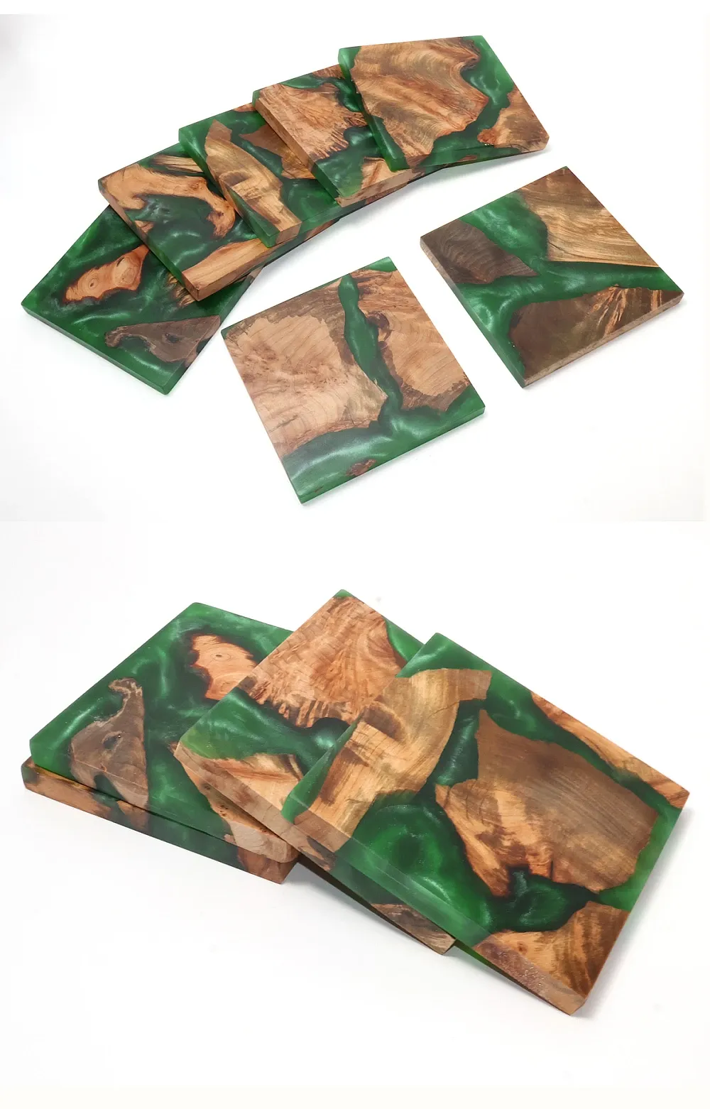 Lot de 4 dessous de verre résine époxy et bois motif rivière