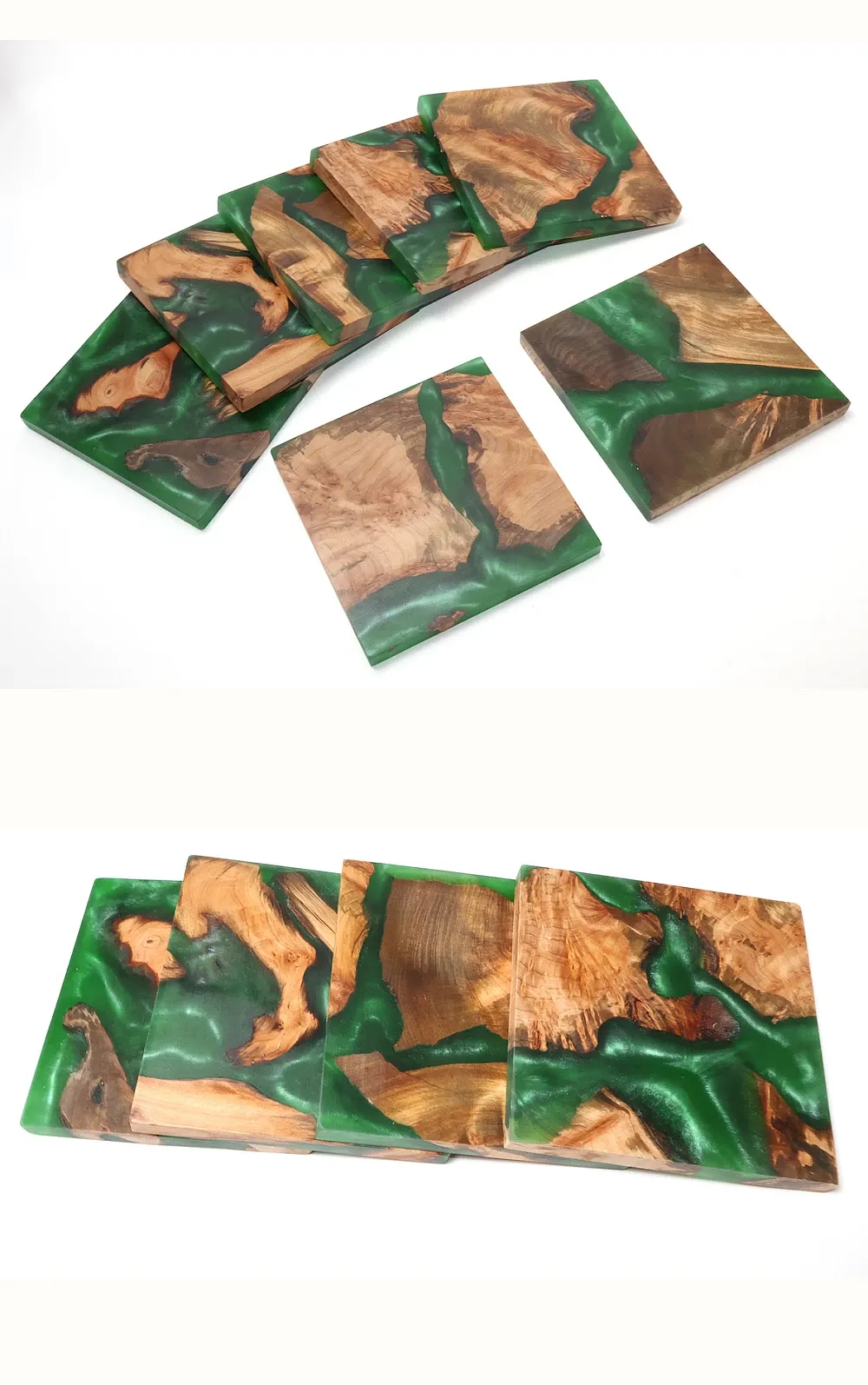 Lot de 4 dessous de verre résine époxy et bois motif rivière