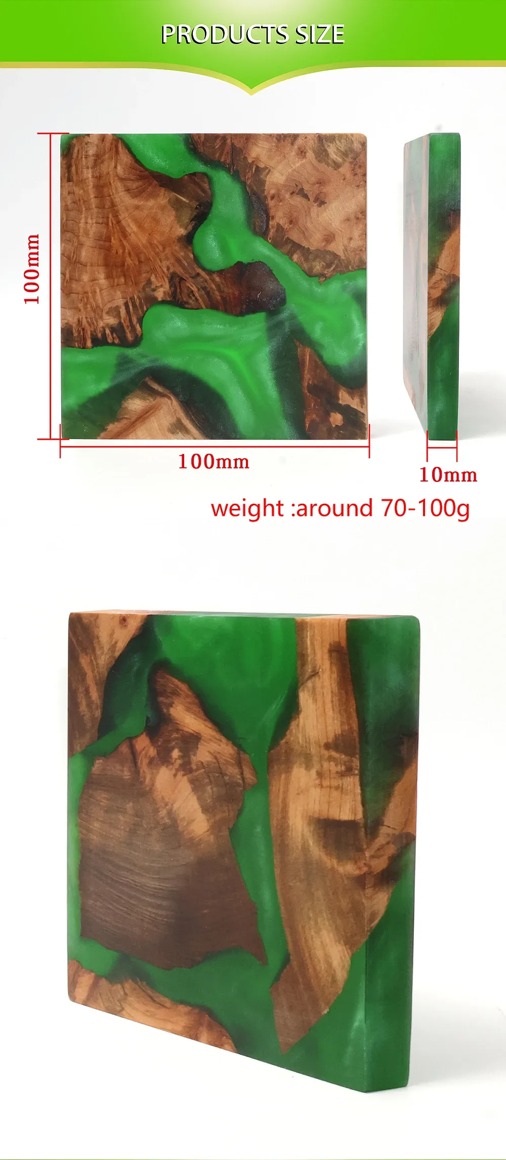 Lot de 4 dessous de verre résine époxy et bois motif rivière