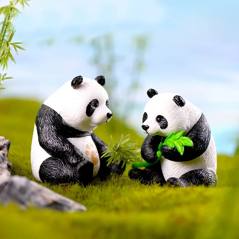 Lot de 4 mini pandas résine pour décoration jardin