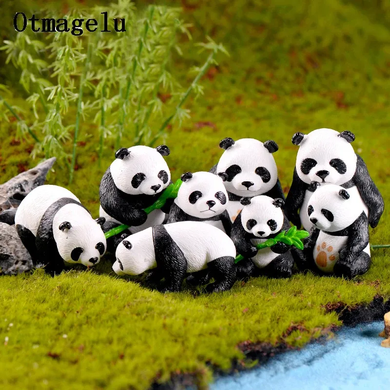 Lot de 4 mini pandas résine pour décoration jardin