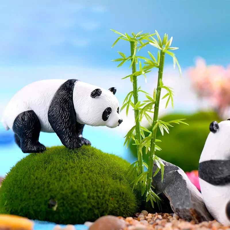 Lot de 4 mini pandas résine pour décoration jardin