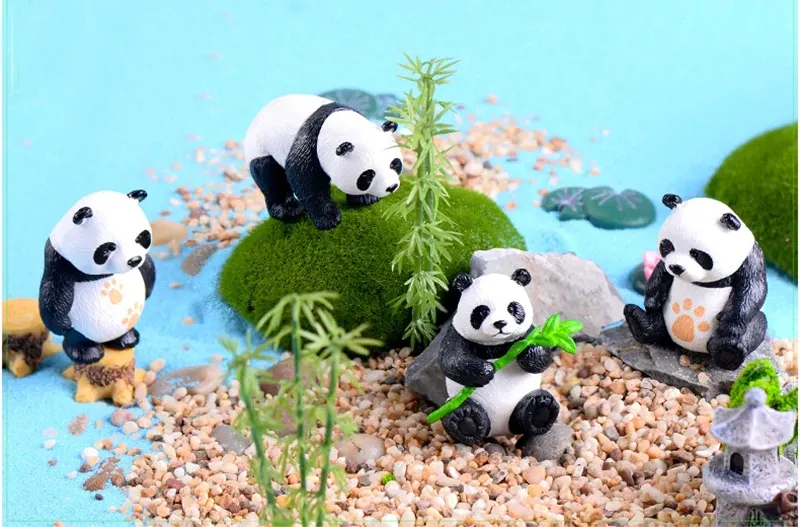 Lot de 4 mini pandas résine pour décoration jardin