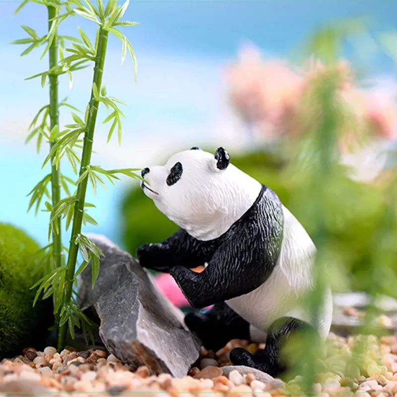 Lot de 4 mini pandas résine pour décoration jardin