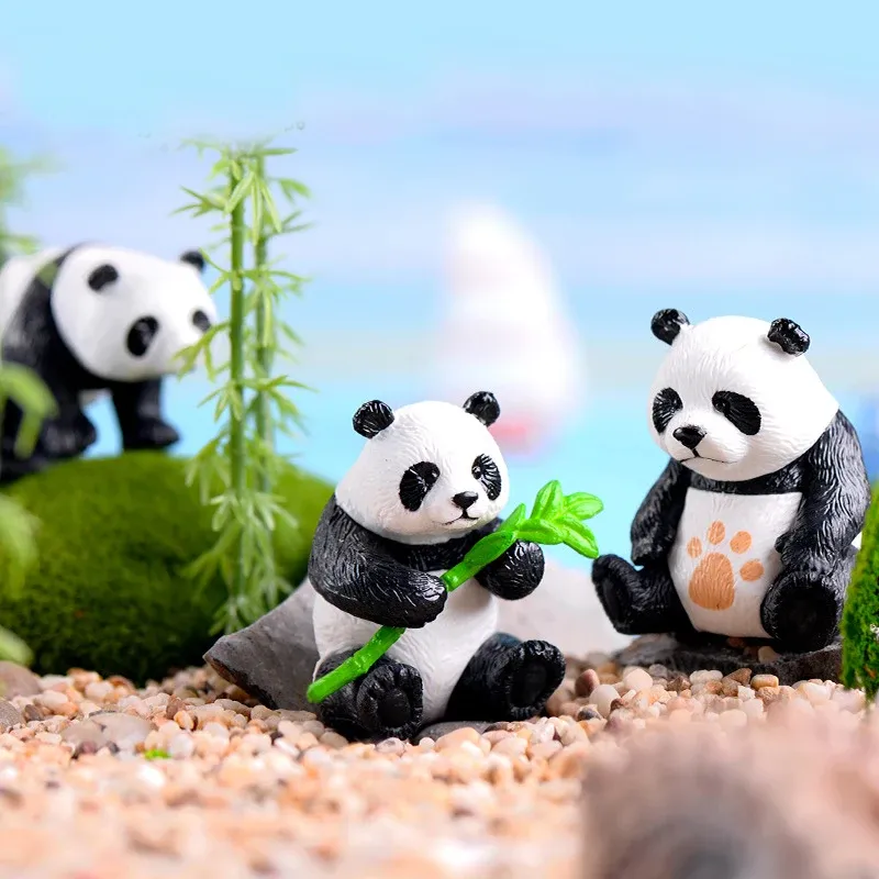 Lot de 4 mini pandas résine pour décoration jardin