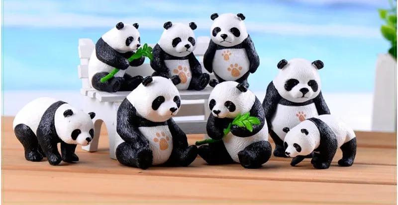Lot de 4 mini pandas résine pour décoration jardin