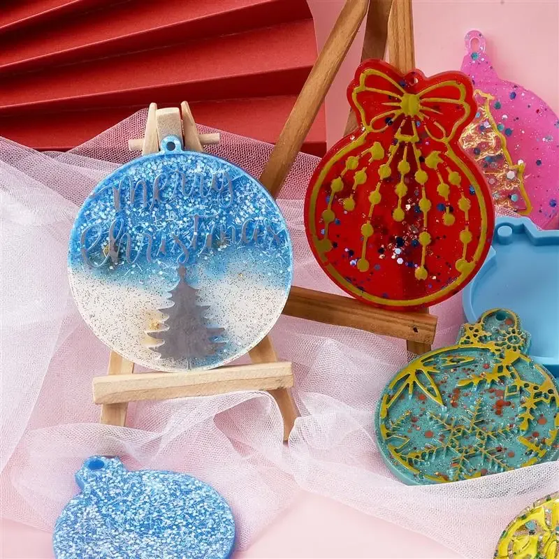 Lot de 4 moules silicone boule Noël porte-clés pendentif