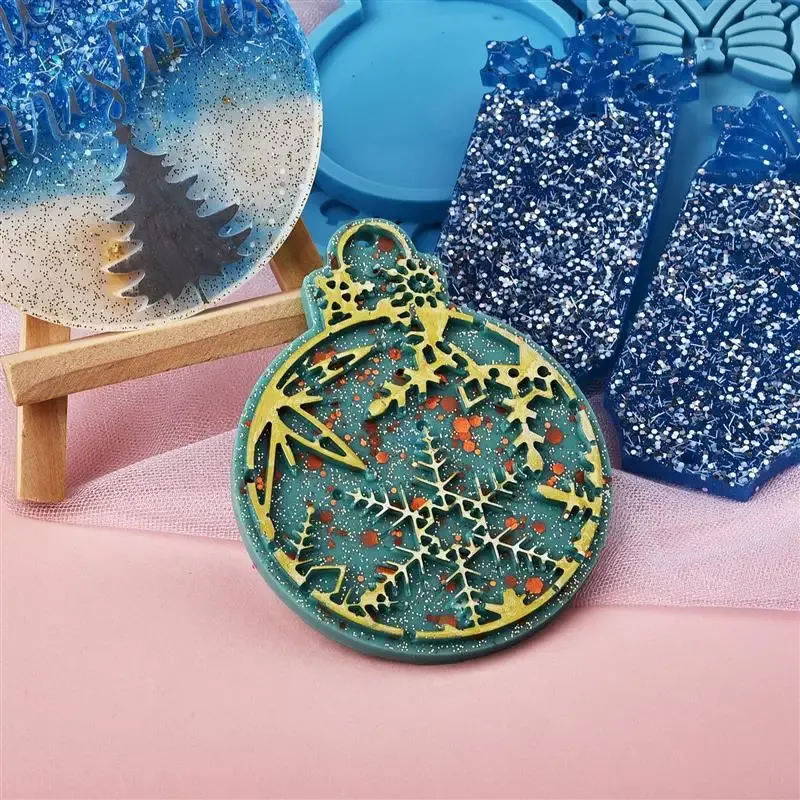 Lot de 4 moules silicone boule Noël porte-clés pendentif