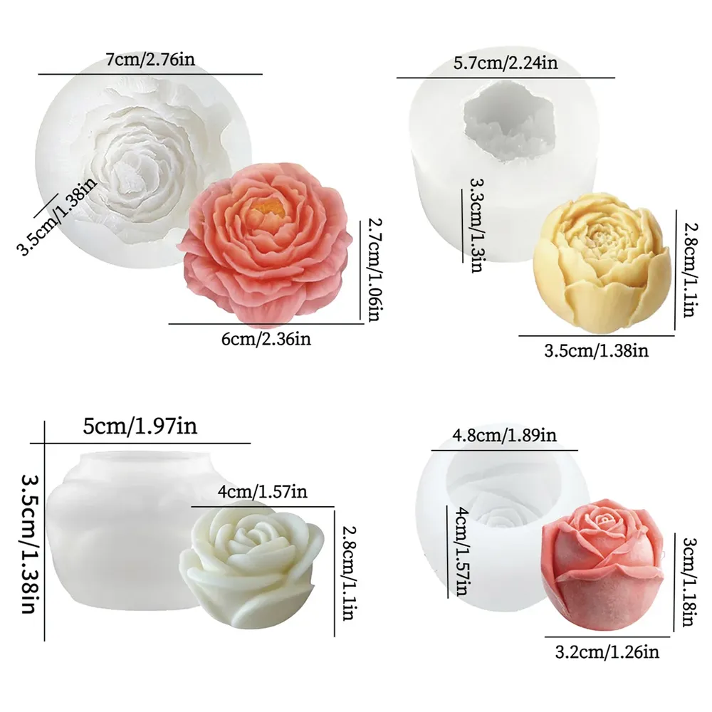 Lot de 4 moules silicone fleurs pivoine rose pour bougie