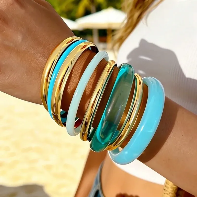 Lot de 4 ou 8 bracelets résine tie-dye bleu