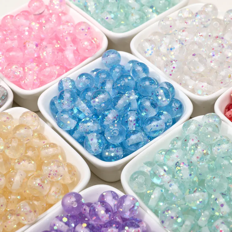 Lot de 40 perles résine à paillettes 10mm pour bijoux