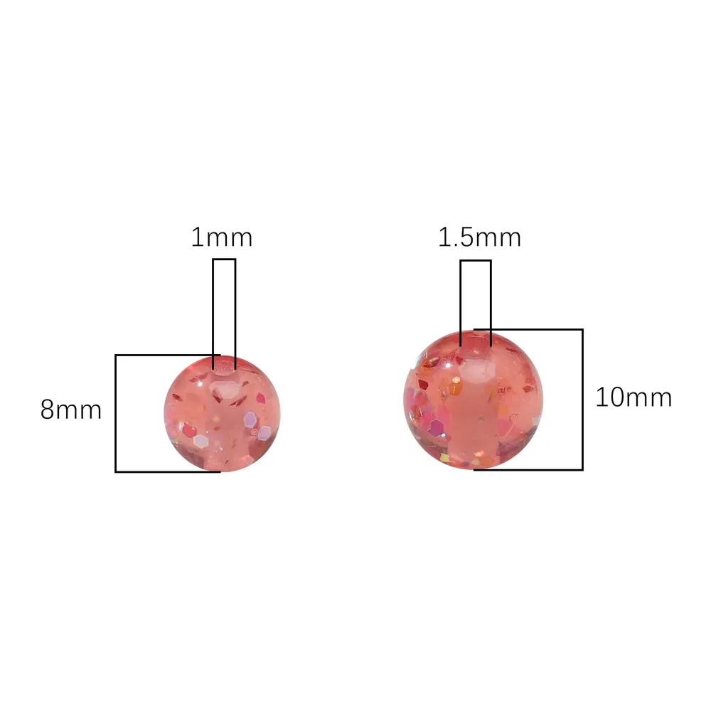 Lot de 40 perles résine à paillettes 10mm pour bijoux