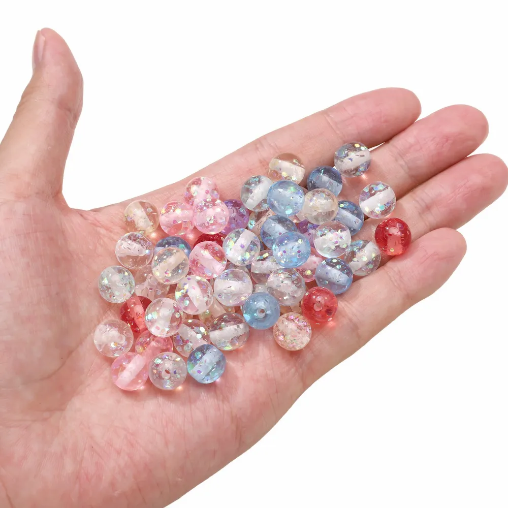 Lot de 40 perles résine à paillettes 10mm pour bijoux