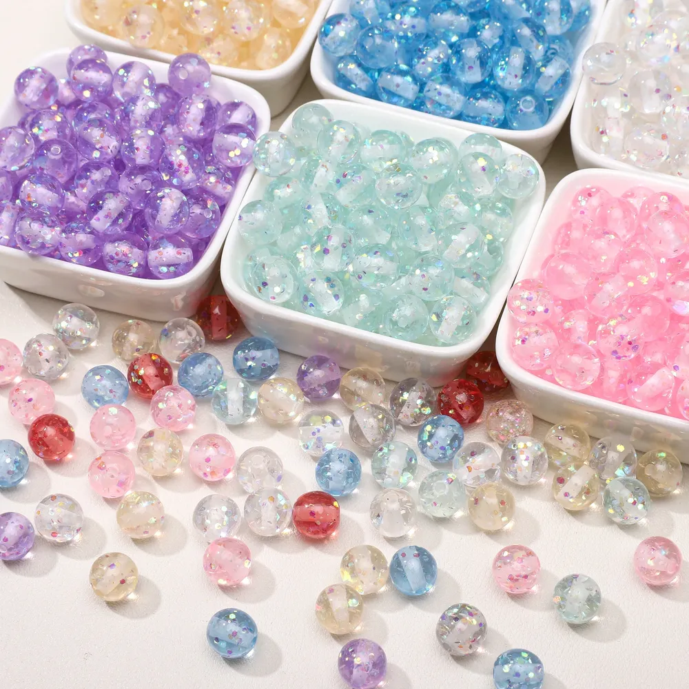 Lot de 40 perles résine à paillettes 10mm pour bijoux