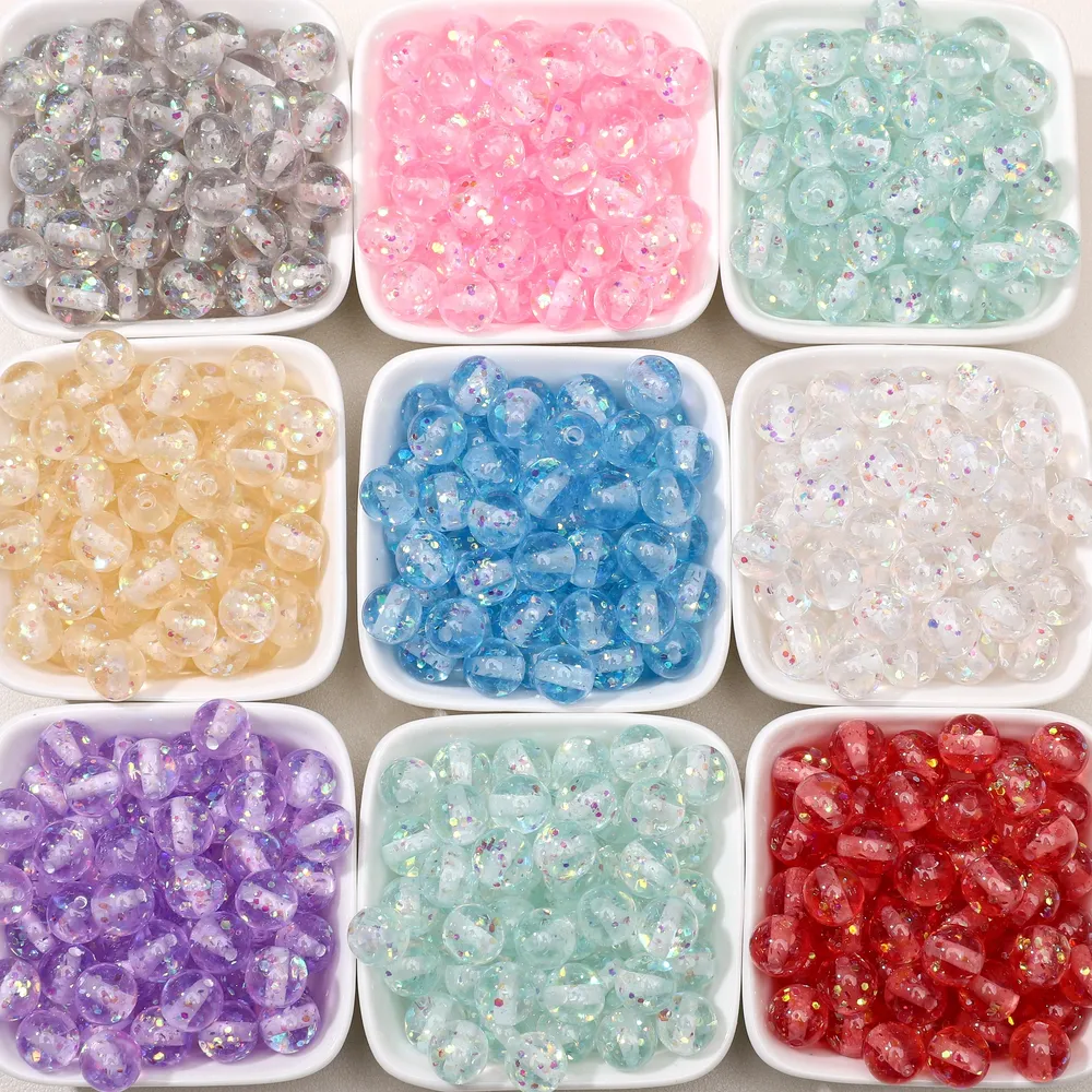 Lot de 40 perles résine à paillettes 10mm pour bijoux