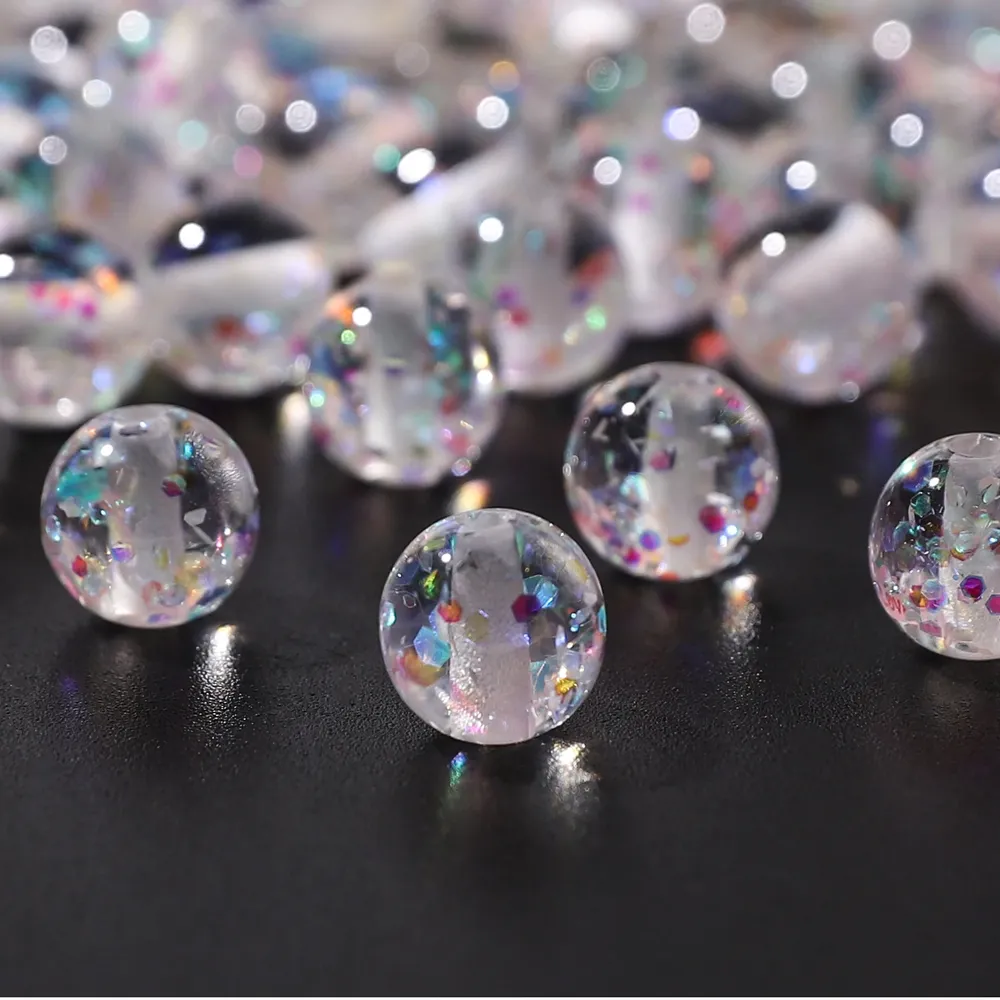 Lot de 40 perles résine à paillettes 10mm pour bijoux