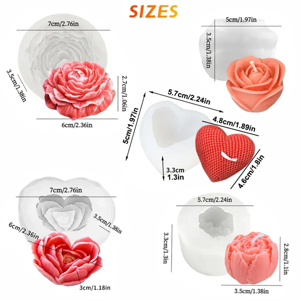 Lot de 5 moules silicone fleurs pour bougies et argile