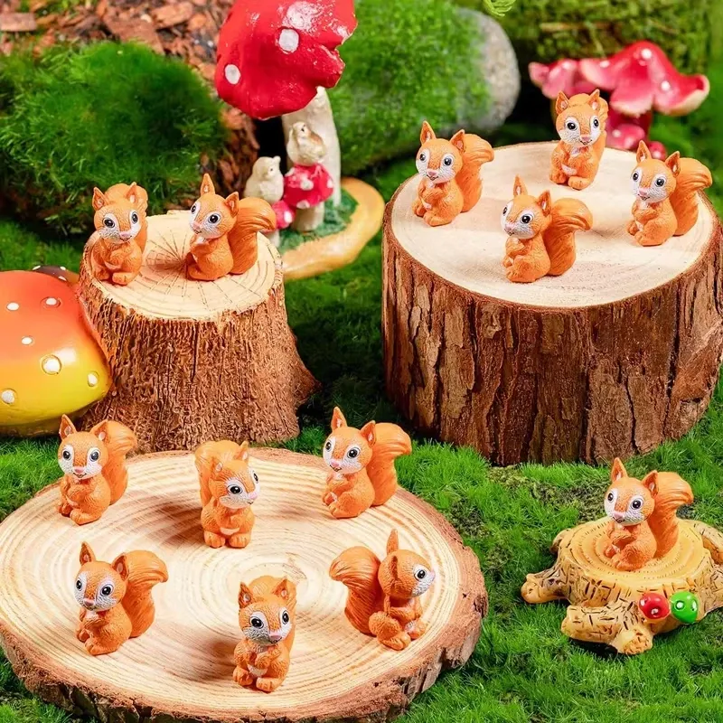 Lot de 5 ou 10 mini écureuils résine pour micro paysage