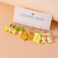 Lot de 5 paires boucles d'oreilles fleur résine pour femmes – Couleur du métal as picture 2347