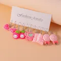 Lot de 5 paires boucles d'oreilles fleur résine pour femmes – Couleur du métal as picture 2350