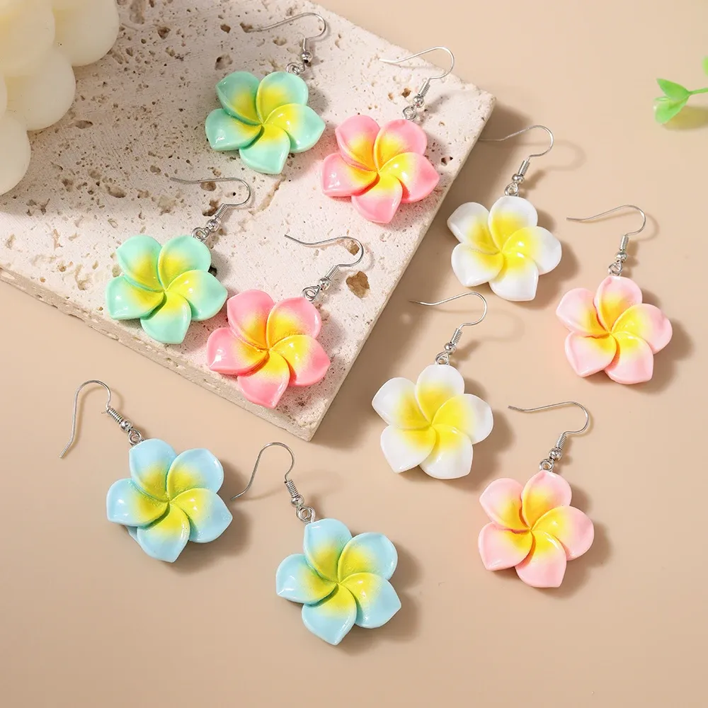 Lot de 5 paires boucles d'oreilles fleur résine pour femmes