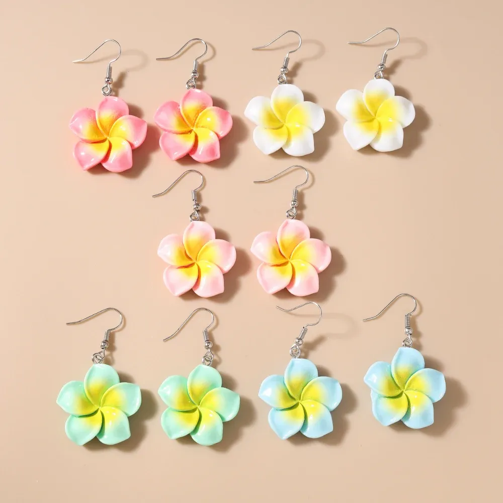 Lot de 5 paires boucles d'oreilles fleur résine pour femmes