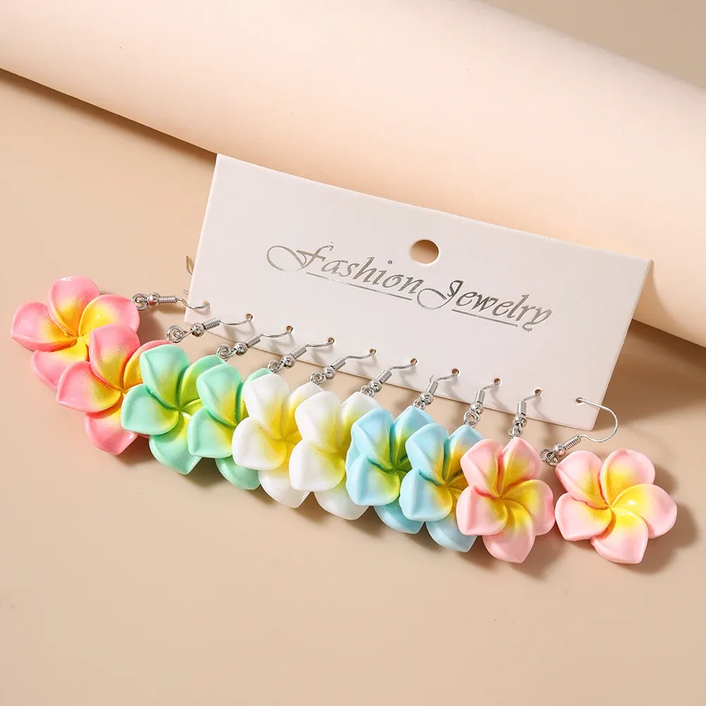 Lot de 5 paires boucles d'oreilles fleur résine pour femmes
