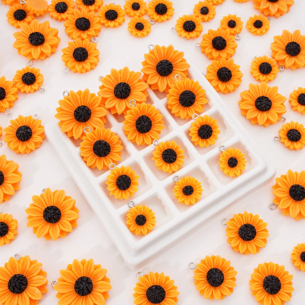 Lot de 5 pendentifs résine tournesol pour bijoux