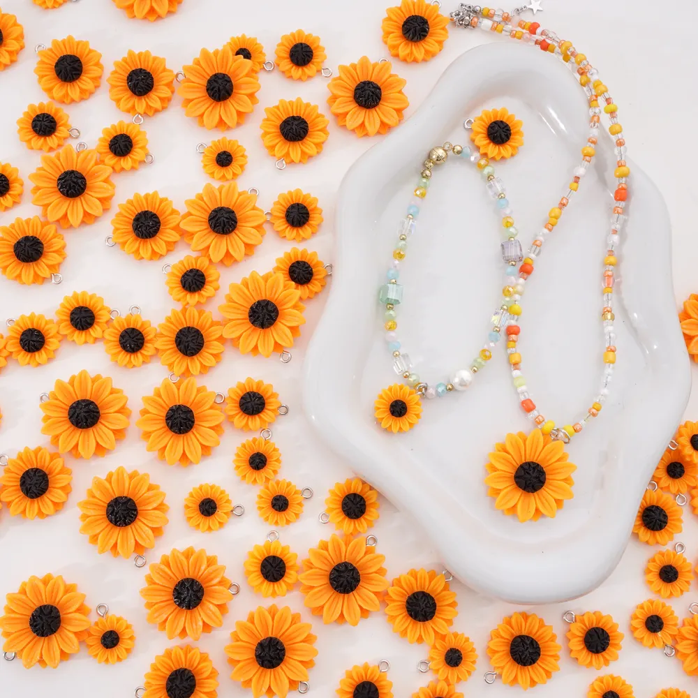 Lot de 5 pendentifs résine tournesol pour bijoux